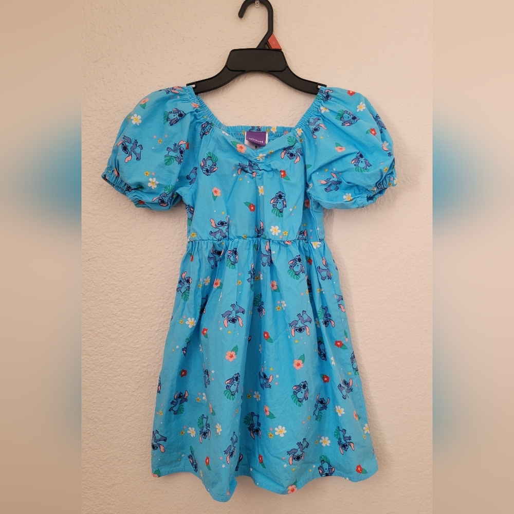Disney Stitch Girls Blue Puff Sleeve Dress | Lilo & Stitch | Size Small